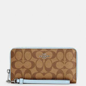 Authentic COACH Zip Around Credit Card Wallet Wristlet Blue Strap Clutch Purse